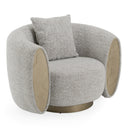 Glimpse - Modern White & Brown Fabric + Antique Brass Swivel Accent Chair