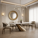 Gresham - Contemporary White Ceramic + Brushed Brass Dining Table
