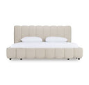 Harris + Dustin - Modern Off-White Fabric + Natural Oak 4-Piece Bedroom Set