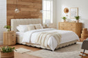 Harris + Jacobson - Modern Off-White Fabric + Natural Oak 4-Piece Bedroom Set