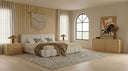 Harris + Dustin - Modern Off-White Fabric + Natural Oak 4-Piece Bedroom Set