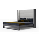 Heloise - Contemporary White Leather & Grey Elm Trim Bed