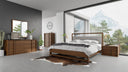 falcor - modern grey fabric & walnut veneer bed