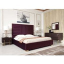 Daystar + Roma - Modern Beige Velvet + Travertine + Gold Bedroom Set