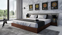 janice - modern grey fabric and walnut bed and nightstands