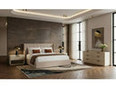 Kiro + Lago - Modern Tan Fabric + Faux Travertine 4-Piece Bedroom Set