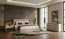 Kiro + Lago - Modern Tan Fabric + Faux Travertine 4-Piece Bedroom Set