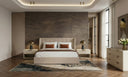 Kiro + Lago - Modern Tan Fabric + Faux Travertine 4-Piece Bedroom Set
