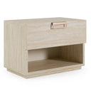 Roma + Lago - Modern Burnt Orange Velvet + Faux Travertine Bed + Nightstands Set