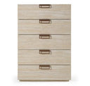 Kiro + Lago - Modern Tan Fabric + Faux Travertine 4-Piece Bedroom Set
