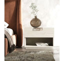 Roma + Lago - Modern Burnt Orange Velvet + Faux Travertine Bed + Nightstands Set