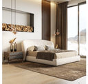 Lambert + Emilio - Modern Beige Fabric + Walnut + Burlap 4-Piece Bedroom Set