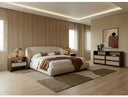 Lambert + Emilio - Modern Beige Fabric + Walnut + Burlap 4-Piece Bedroom Set