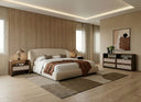 Lambert + Emilio - Modern Beige Fabric + Walnut + Burlap 4-Piece Bedroom Set