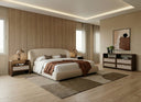 Lambert + Emilio - Modern Beige Fabric + Walnut + Burlap 4-Piece Bedroom Set