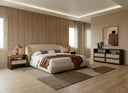 Lambert + Emilio - Modern Beige Fabric + Walnut + Burlap 4-Piece Bedroom Set