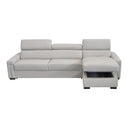 Sacha - Modern Light Grey Leather Reversible Sectional Sofa Bed with Storage