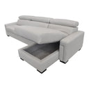 Sacha - Modern Light Grey Leather Reversible Sectional Sofa Bed with Storage
