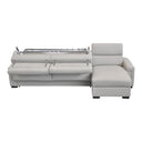 Sacha - Modern Light Grey Leather Reversible Sectional Sofa Bed with Storage