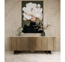 Kiefer - Modern Faux Travertine Ceramic + Bronze Dining Table