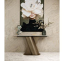 Kiefer - Modern Faux Travertine Ceramic + Bronze Dining Table