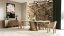 Kiefer - Modern Faux Travertine Ceramic + Bronze Dining Table