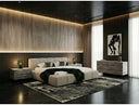 Lamont + Aria - Modern Beige Fabric + Grey Texture 4-Piece Bedroom Set