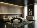 Lamont + Aria - Modern Beige Fabric + Grey Texture 4-Piece Bedroom Set