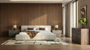 lamont + rado - modern beige fabric + walnut 4-piece bedroom set