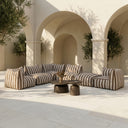 Lanuza - Outdoor Brown + White Stripe Fabric Ottoman