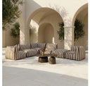 Lanuza - Outdoor Brown + White Stripe Fabric Armless Sofa Seat