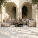 Lanuza - Outdoor Brown + White Stripe Fabric Ottoman