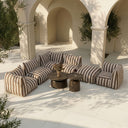 Lanuza - Outdoor Brown + White Stripe Fabric Ottoman