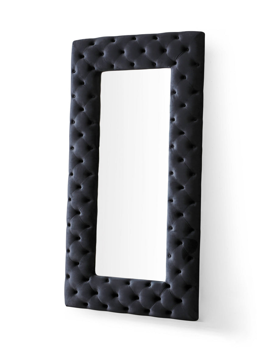 Legend - Transitional Black Velvet Floor Mirror