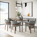 Castillo + Jordan - Modern Grey Fabric + Walnut 6-Piece Dining Set