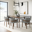 Castillo + Jordan - Modern Grey Fabric + Walnut 6-Piece Dining Set