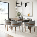 Castillo + Jordan - Modern Grey Fabric + Walnut 7-Piece Dining Set