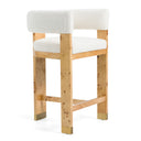 Letha - Modern Cream Fabric + Burl Counter Chair