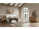 Liam + Mikala - Modern Ivory Fabric + Natural Oak 4-Piece Bedroom Set
