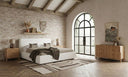 Liam + Mikala - Modern Ivory Fabric + Natural Oak 4-Piece Bedroom Set