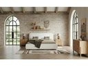 Liam + Mikala - Modern Ivory Fabric + Natural Oak 4-Piece Bedroom Set
