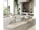 Lilly - Modern 12mm Round Glass + White Dining Table