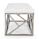 Lindsey Modern White Leatherette & Stainless Steel Bench