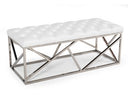 Lindsey Modern White Leatherette & Stainless Steel Bench