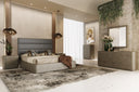 Lois - Modern Grey Leather & Beige Shagreen High Headboard Bed