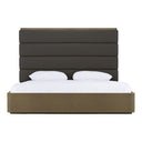 Lois - Modern Grey Leather & Beige Shagreen High Headboard Bed