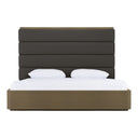 Lois - Modern Grey Leather & Beige Shagreen High Headboard Bed
