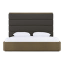 Lois - Modern Grey Leather & Beige Shagreen High Headboard Bed