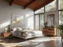 Bergeron + Lorenzo - Contemporary Cream Fabric + Light Oak 4-Piece Bedroom Set