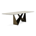 Melanie - Modern White Ceramic & Brushed Brown Dining Table